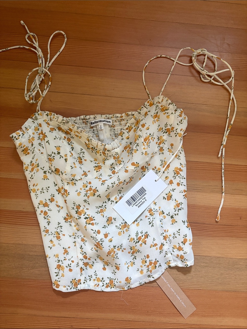 Reformation Novena Top - Cream Floral Tie-Strap Camisole